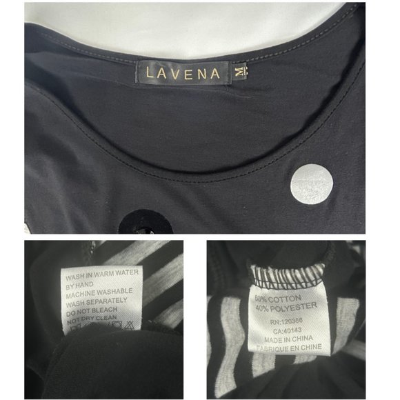 Lavena Tunic Top Women M/L Black Embellished Pullover Blouse Long Sleeve - Picture 16 of 16